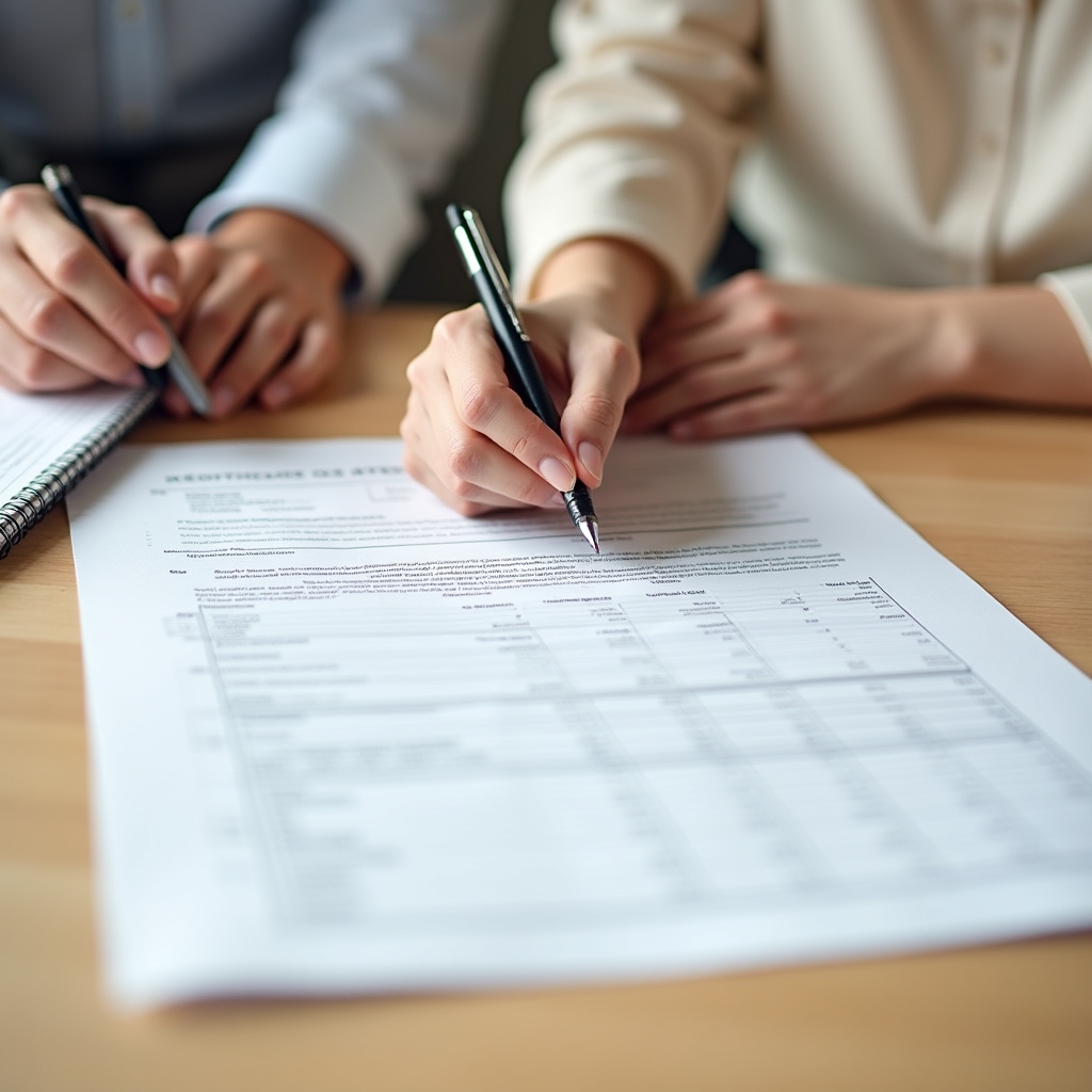 Formatore che mostra documenti di mutuo su un tavolo di lavoro